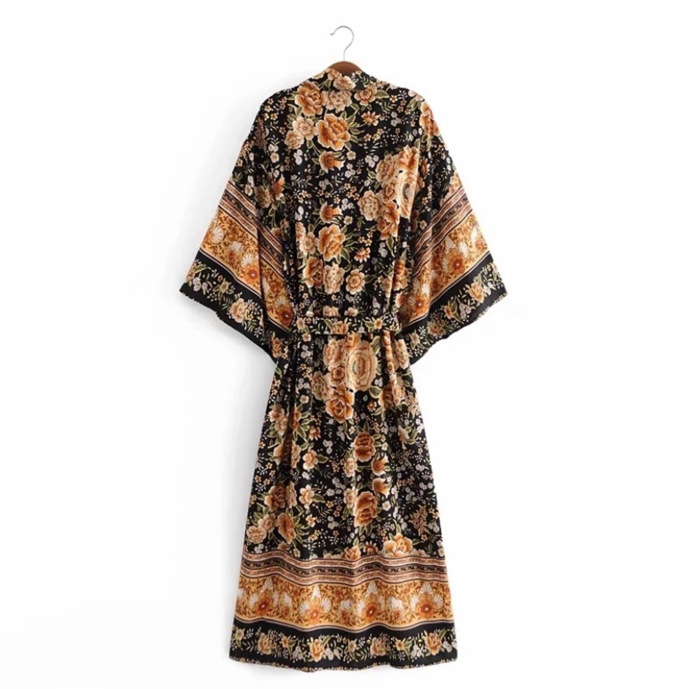 Boho Floral Long Duster Kimono Maxi Robe - Picture 2 of 8